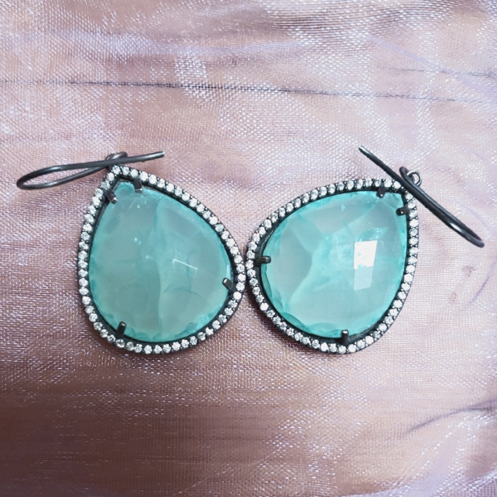 Aqua Marine And Sterling Silver Earings